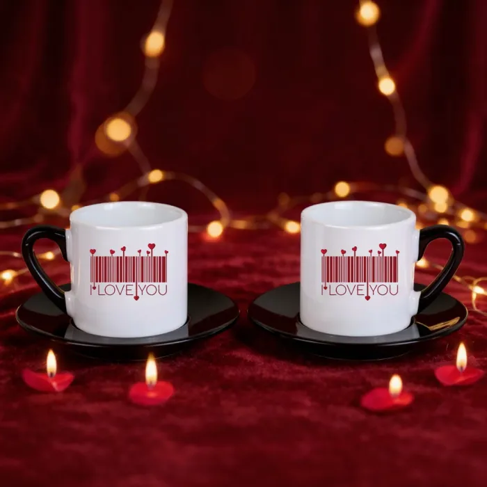 Kalp Kodlu Aşk Temalı 2li Fincan Seti