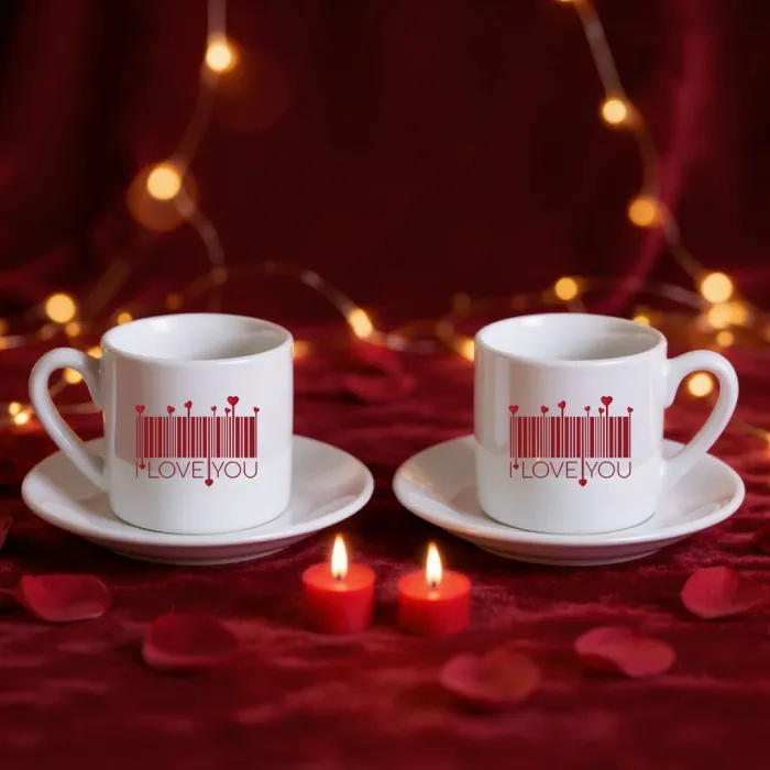 Kalp Kodlu Aşk Temalı 2li Fincan Seti