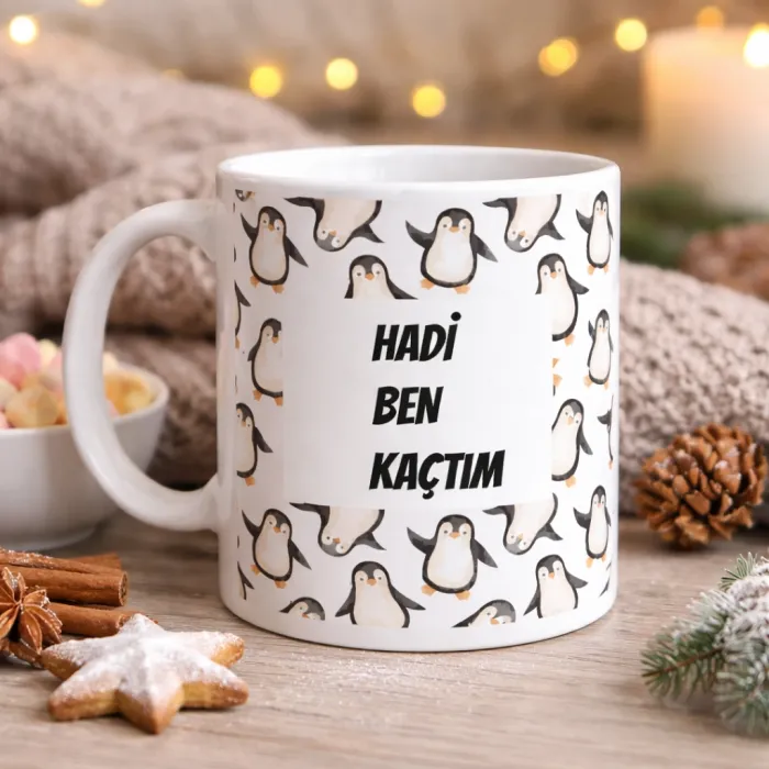 Hadi Ben Kaçtım – Penguen Desenli Eğlenceli Kupa