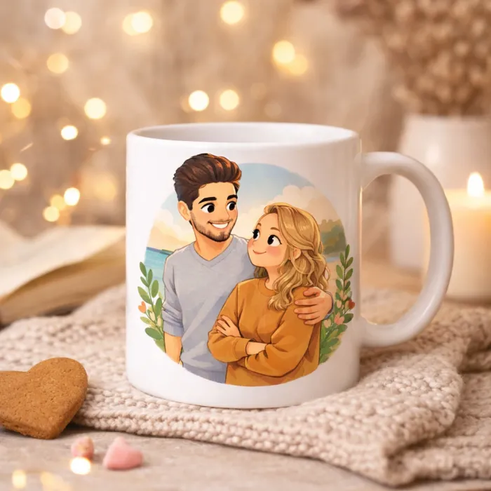 Kişiye Özel İllüstrasyon Çift Kupası (Fotoğraftan Çizim)