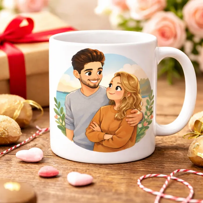 Kişiye Özel İllüstrasyon Çift Kupası (Fotoğraftan Çizim)