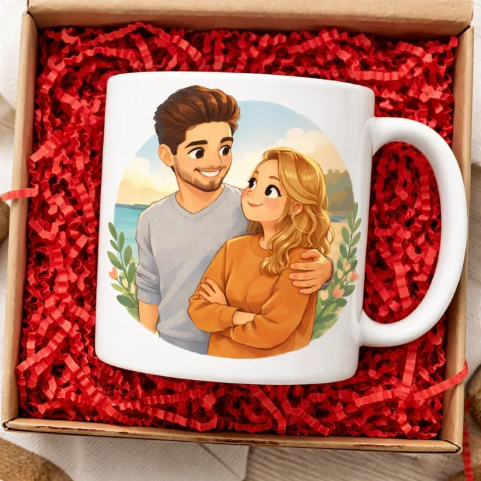 Kişiye Özel İllüstrasyon Çift Kupası (Fotoğraftan Çizim)