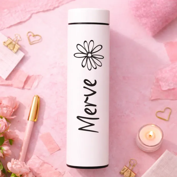 Papatya Desenli İsimli Termos