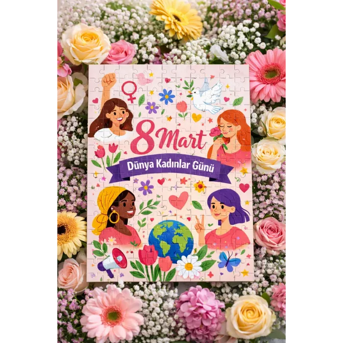 8 Mart Dünya Kadınlar Günü A4 99 Parça Çiçekli Özel Tasarım Puzzle