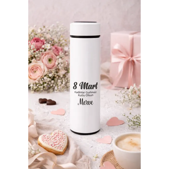 8 Mart Kadınlar Günü Kişiye Özel İsimli Çelik Termos