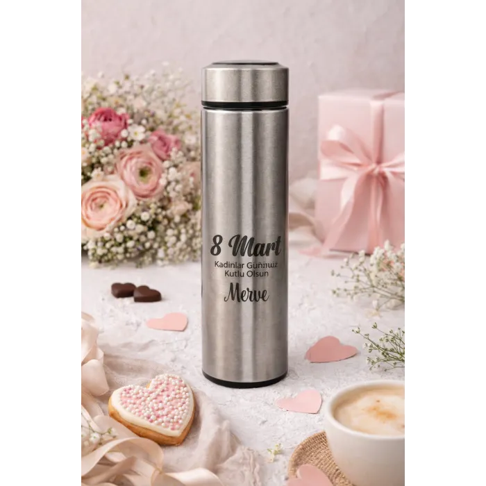 8 Mart Kadınlar Günü Kişiye Özel İsimli Çelik Termos