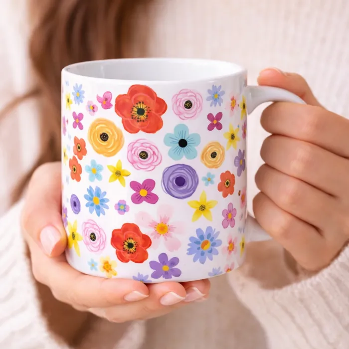 Renkli Bahar Çiçekleri Kupası