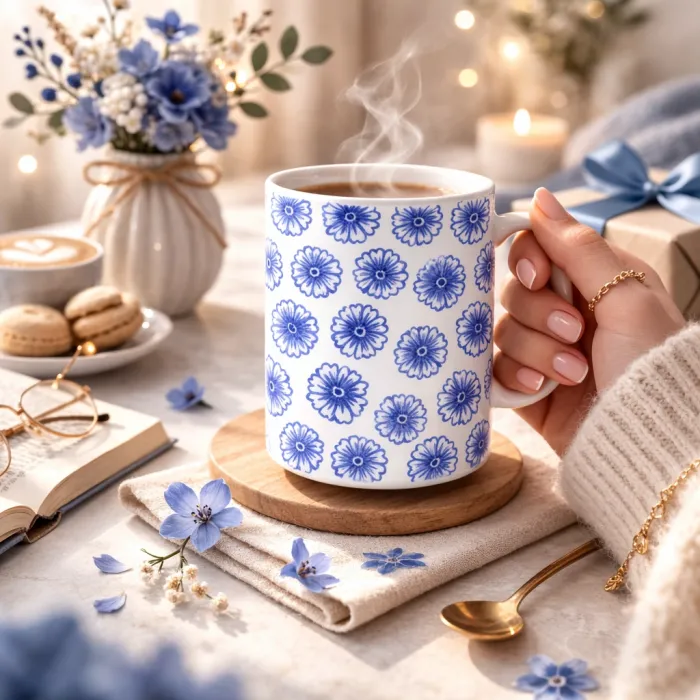 Mavi Çiçek Rüyası Kupa