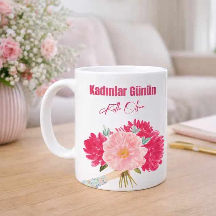 Kadınlar Günü Çiçek Buketi Kupa – 8 Mart Özel