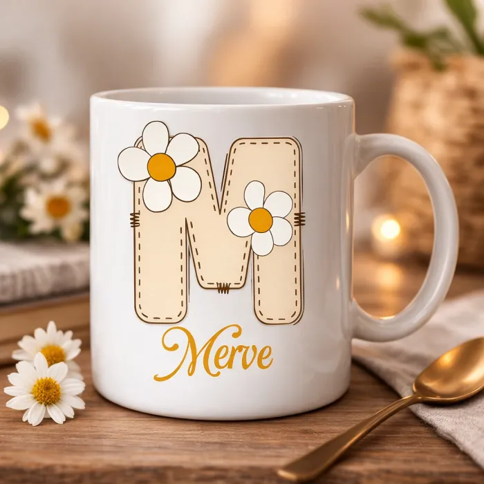 Papatya Baş Harfli Kişiye Özel İsimli Kupa