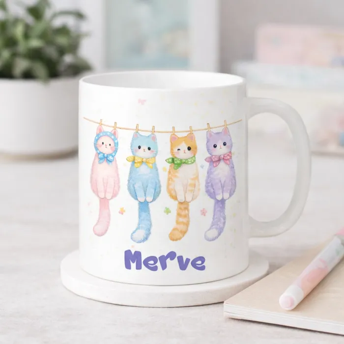 Kişiye Özel Askıdaki Kediler Kupa