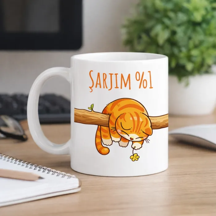 Şarjım %1 Yorgun Kedi Kupa