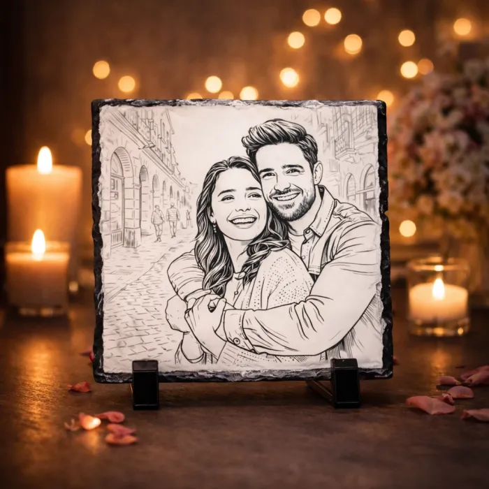 Kişiye Özel Line Art Kare Doğal Taş