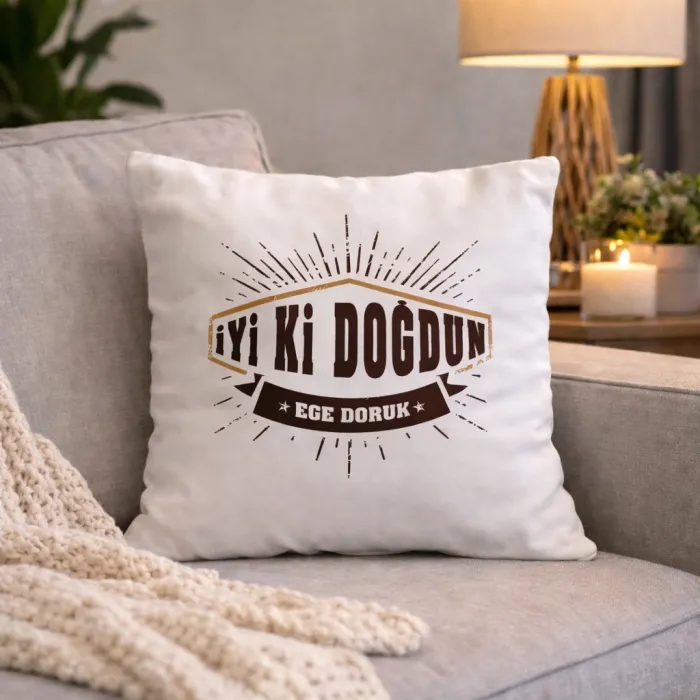 İyi ki Doğdun Tasarımlı Beyaz Saten Yastık