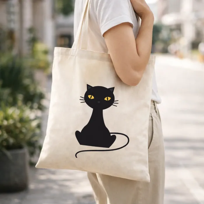 Kara Kedi Tasarımlı Bez Çanta