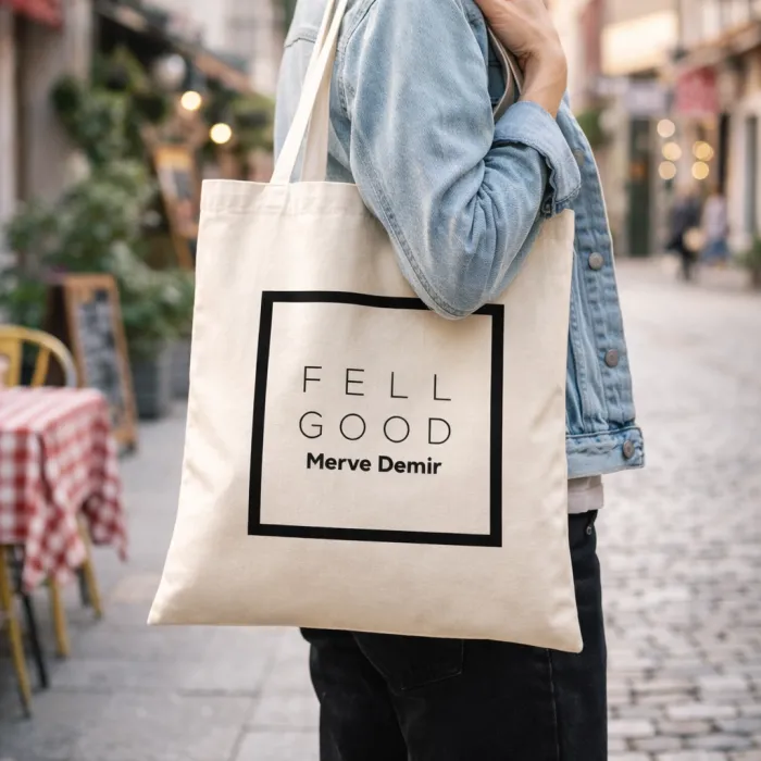 Fell Good Tasarımlı Kişiye Özel İsimli Askılı Bez Çanta
