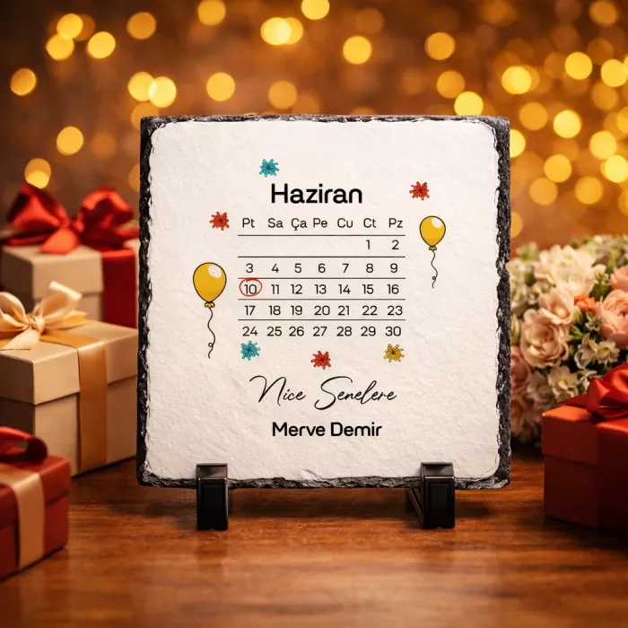 Takvim Temalı Kişiye Özel İsim ve Tarih Baskılı Doğal Taş