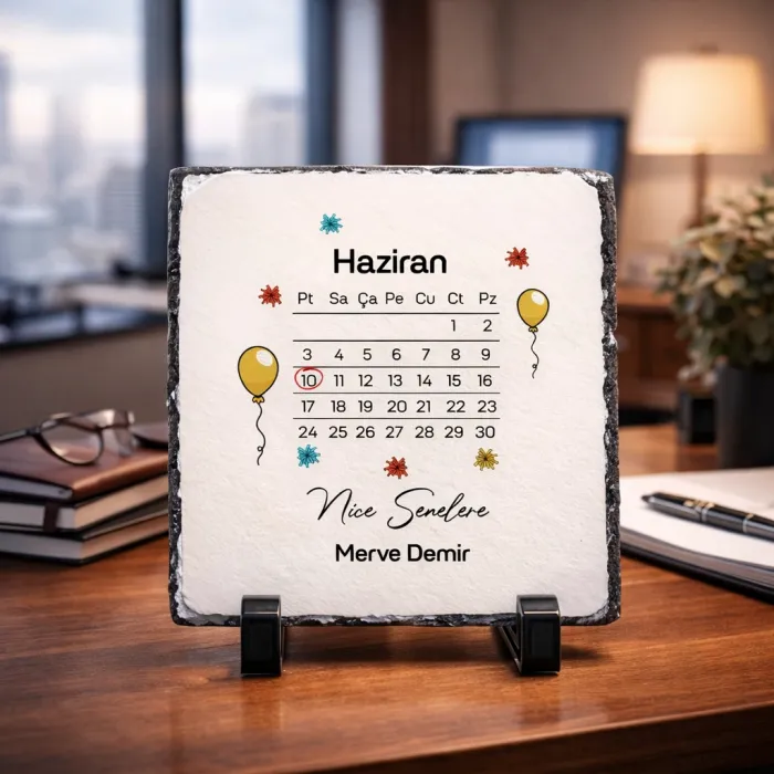 Takvim Temalı Kişiye Özel İsim ve Tarih Baskılı Doğal Taş