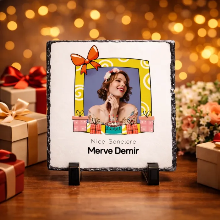 Doğum Gününe Özel Fotoğraf ve İsim Baskılı Doğal Taş