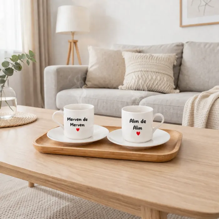 2’Li Kişiye Özel İsimli Beyaz Fincan