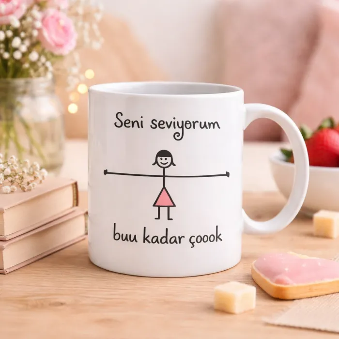 Romantik Çizimli Buu Kadar Aşk Kupa