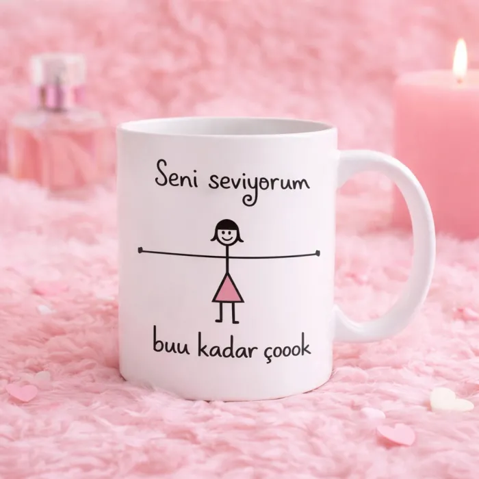 Romantik Çizimli Buu Kadar Aşk Kupa