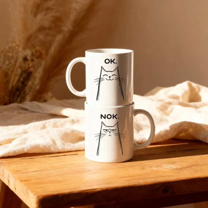 OK & NOK Kedi Tasarımlı 2’li Kupa Seti