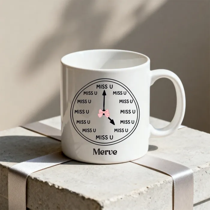 Miss U Saat Tasarımlı Kişiye Özel Kupa Bardak