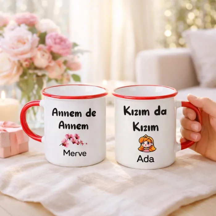 2Li Annem De Annem Kızım Da Kızım Kişiye Özel Enamel Kupa Bardak
