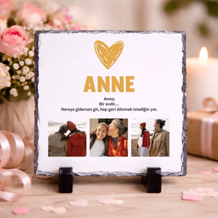 Anne Bir Evdir Yazılı Fotoğraflı Doğal Taş