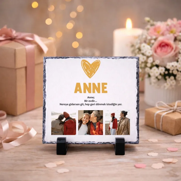 Anne Bir Evdir Yazılı Fotoğraflı Doğal Taş