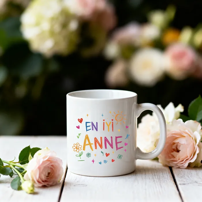 En İyi Anne Yazılı Renkli Tasarım Kupa Bardak