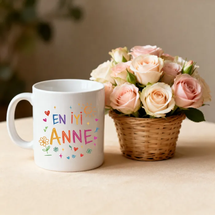 En İyi Anne Yazılı Renkli Tasarım Kupa Bardak