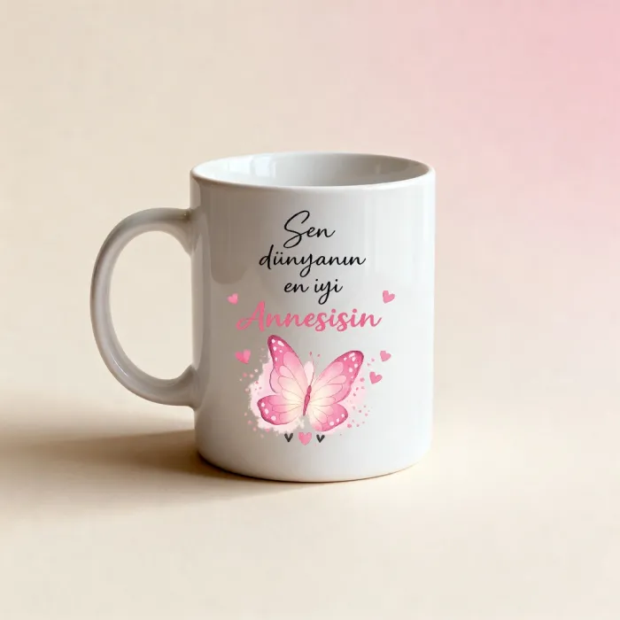 Sen Dünyanın En İyi Annesisin Kelebek Tasarımlı Kupa