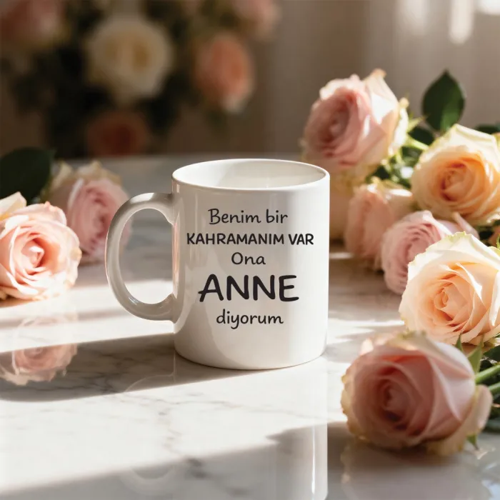 Benim Bir Kahramanım Var Ona Anne Diyorum Yazılı Kupa