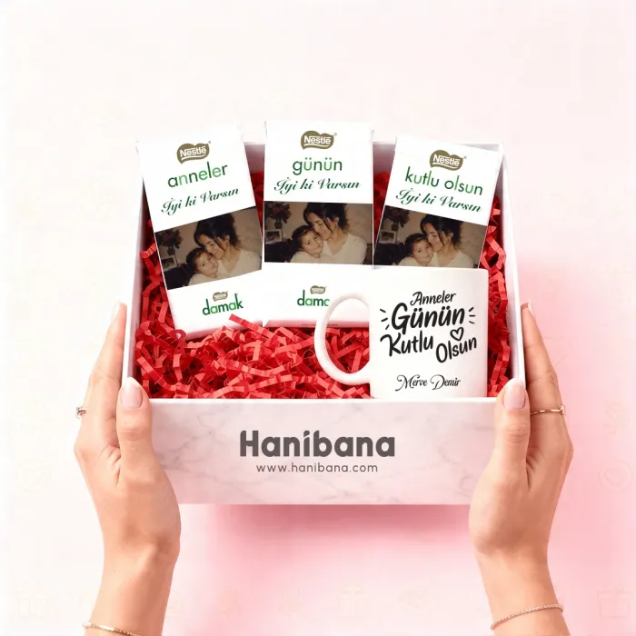 Kişiye Özel Anneler Günü Kupa ve Fotoğraflı Damak Çikolata Hediye Kutusu