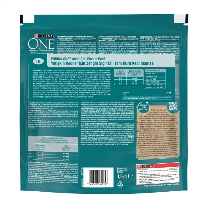 Purina One Yetişkin Sığır Etli Kedi Maması 1,5 Kg