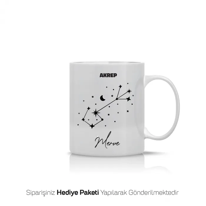 Akrep Burcu Yıldız Haritalı Kişiye Özel İsimli Kupa Bardak