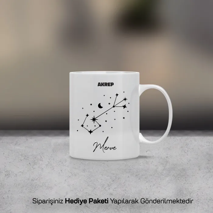 Akrep Burcu Yıldız Haritalı Kişiye Özel İsimli Kupa Bardak