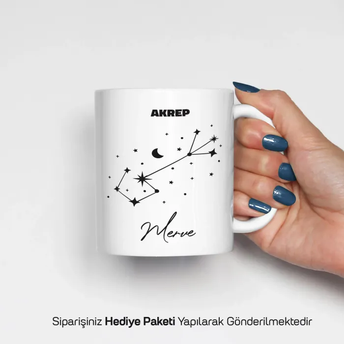 Akrep Burcu Yıldız Haritalı Kişiye Özel İsimli Kupa Bardak