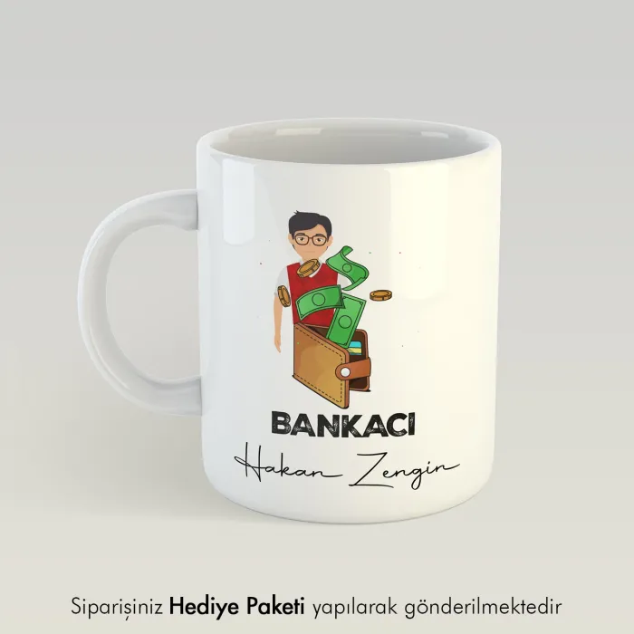 Bankacıya Tasarımlı Hediye Kupa Bardak