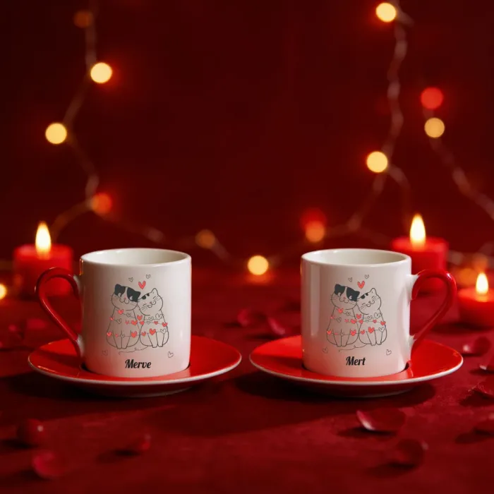 Aşık Kediler Temalı 2li Fincan Seti