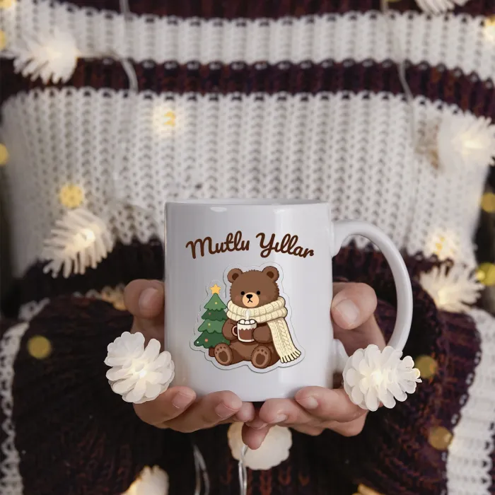 Atkılı Ayı Desenli Yılbaşı Kupası ⭐