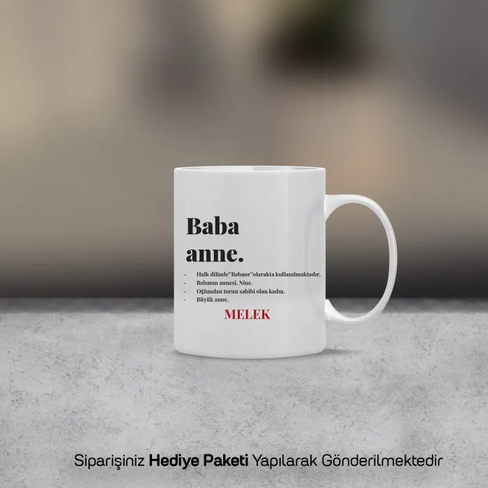 Babaanne Kelime Anlamlı Kişiye Özel İsimli Kupa Bardak