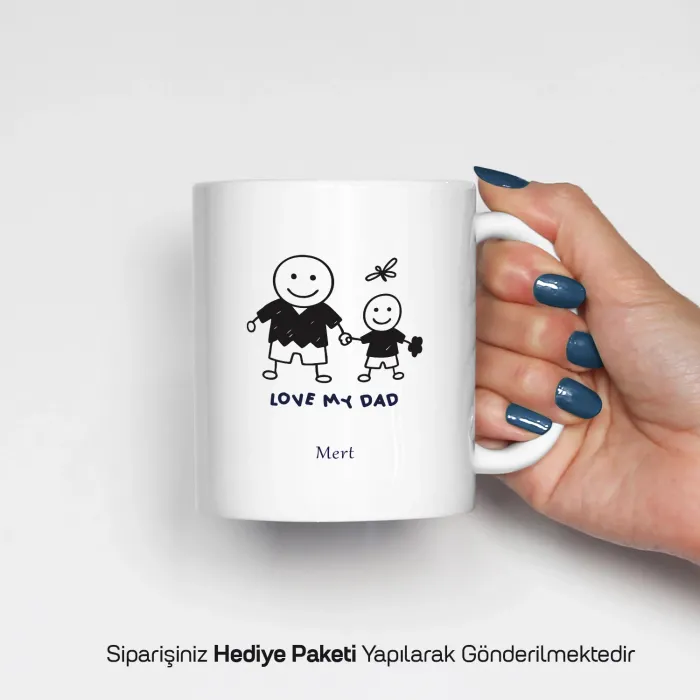 Babamı Seviyorum Yazılı Kişiye Özel Kupa Bardak