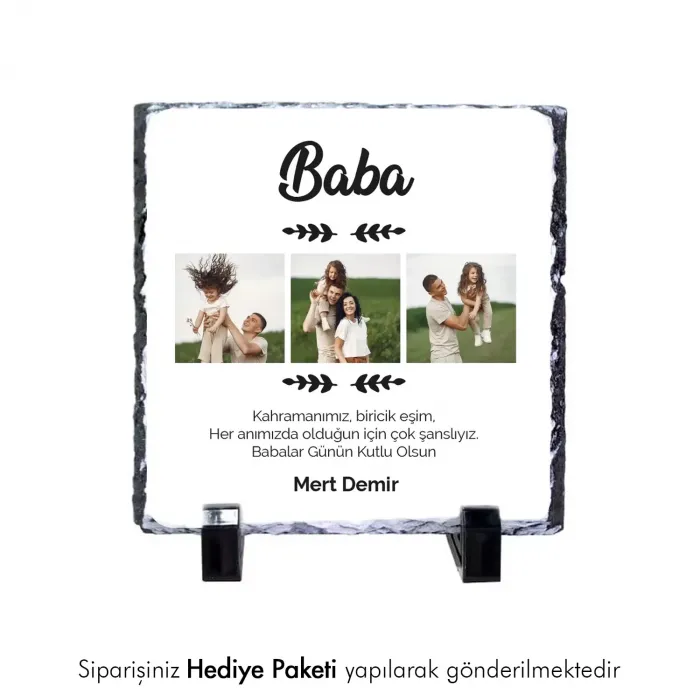 Babalar Gününe Özel Fotoğraf Ve İsimli Doğal Taş