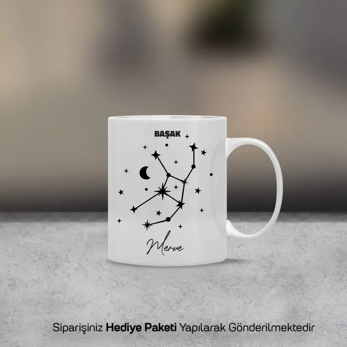 Başak Burcu Yıldız Haritalı Kişiye Özel İsimli Kupa Bardak
