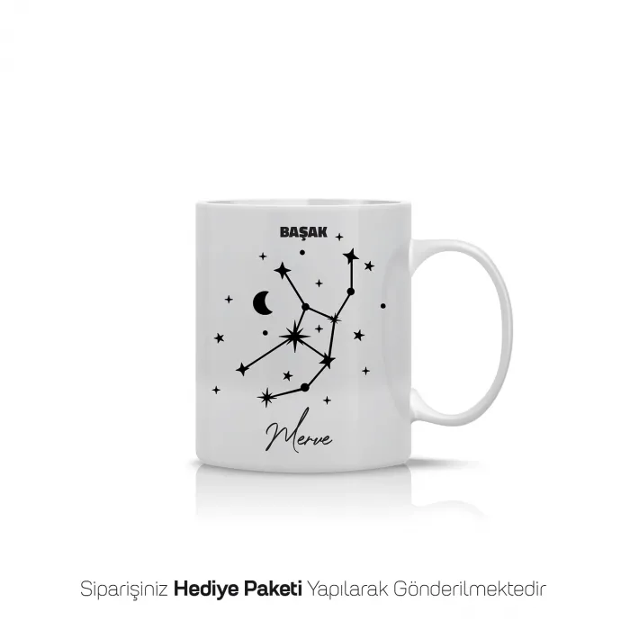 Başak Burcu Yıldız Haritalı Kişiye Özel İsimli Kupa Bardak