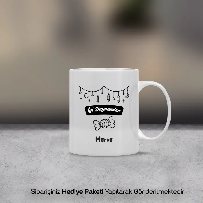 Bayrama Özel Tebrikli İsimli Kupa Bardak