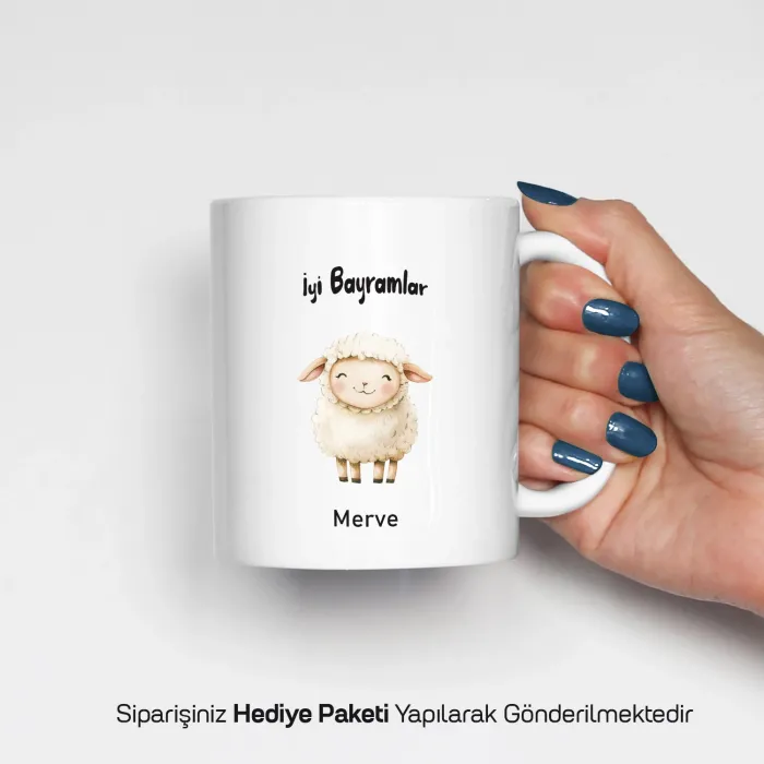 Bayrama Özel Koyun Figürlü İsimli Kupa Bardak